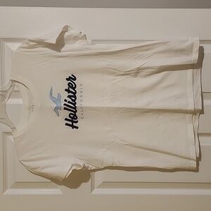 Hollister white tee, blue lettering size Large